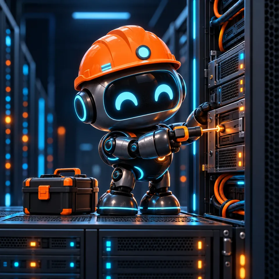 Робот-мастер ИТ-Скорой с инструментами за работой